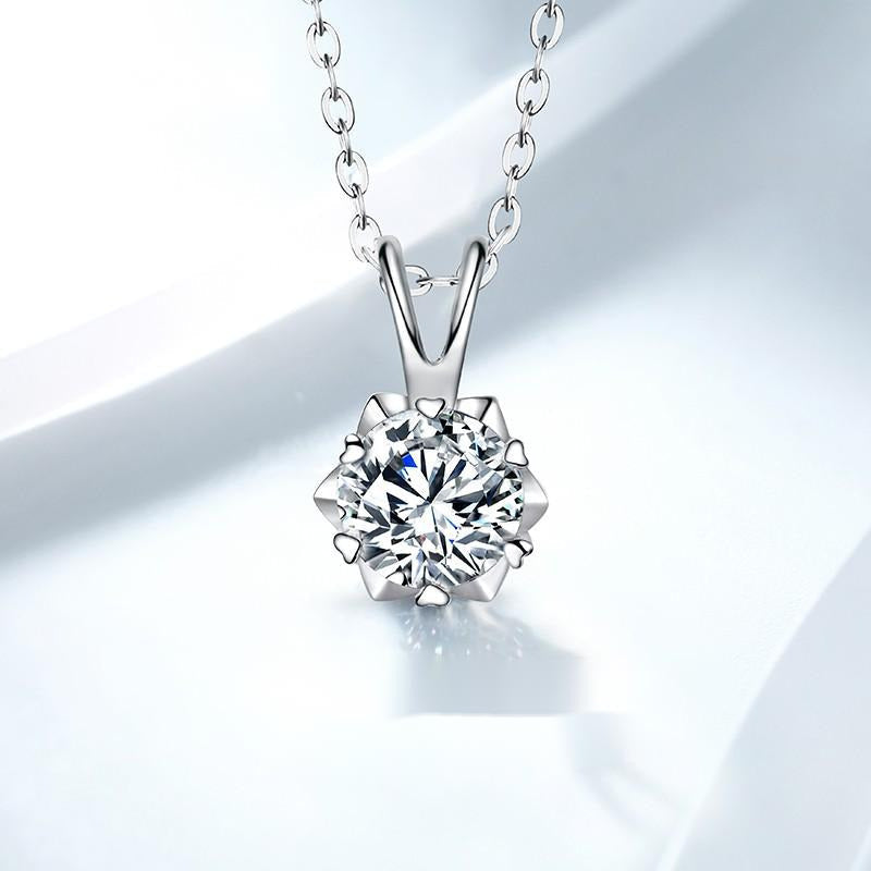 Silver Six Prong Solitaire Diamond Pendant Marriage Proposal Wedding Necklace