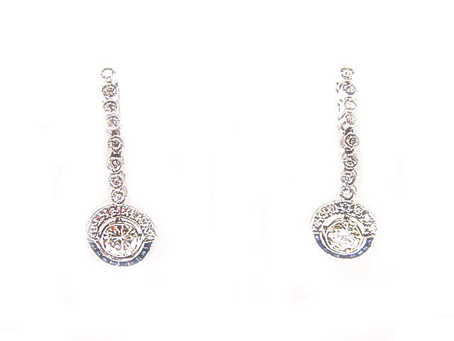 2 ROUND BRILLIANT CUT LARGER DIAMONDS DROPS SET BAGUETTE