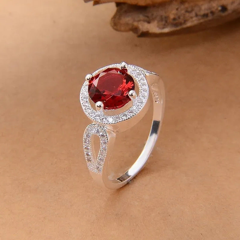 Women 925 Silver Ruby Wedding Promise Party Ring Size 6-10 (Choice Color and Siz
