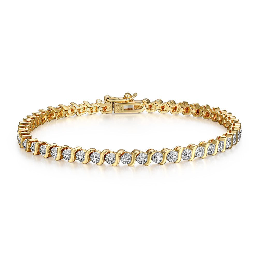 Forever Facets Fine Silver Plated Gold Tone S Shape Link Diamond Accent Tennis B