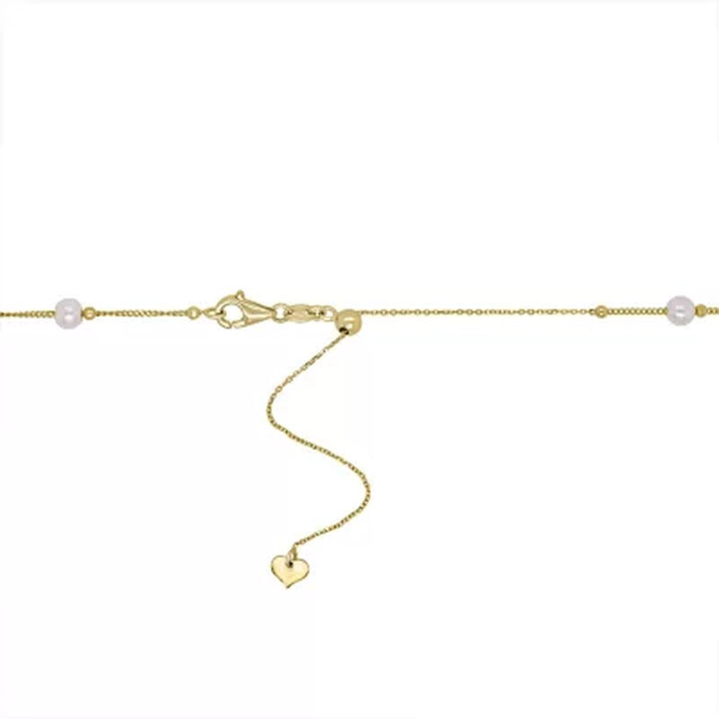 14K Freshwater Cultured Pearl and High Polish Bead Necklace, 18"