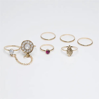 7Pcs/Set Europe and the United States Retro Inlaid Moonlight Ruby Chain Knuckle