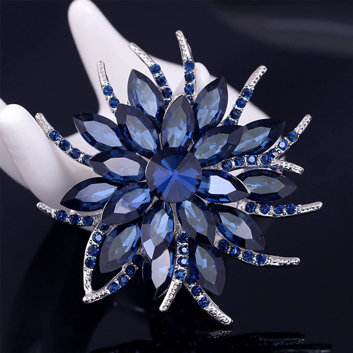 Flower Brooches Pin for Women Brides Created Crystal Brooch Blue