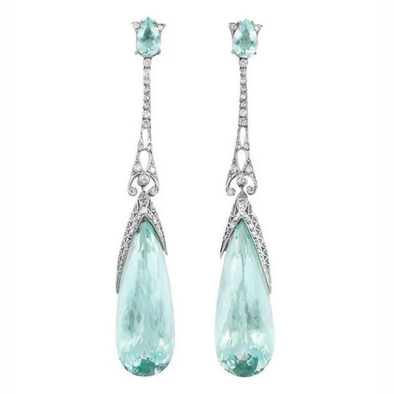 925 Sterling Silver Natural Gemstone Aquamarine Earrings Bride Wedding Engagemen