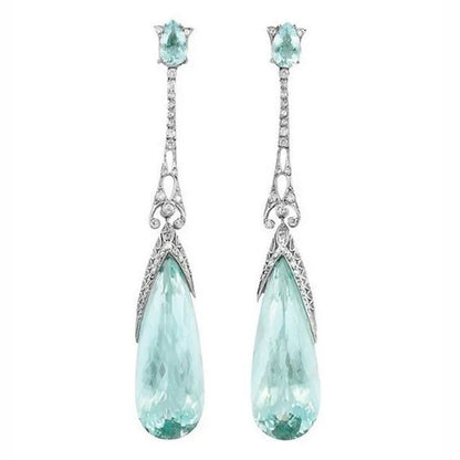 925 Sterling Silver Natural Gemstone Aquamarine Earrings Bride Wedding Engagemen