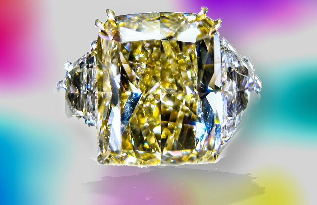 GIA CERTIFIED FANCY YELLOW DIAMOND CUSHION BRILLIANT DIAMOND SIDE SHEILD SHAPE