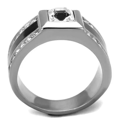 Men'S Princess & round Cut Simulated Diamond Stainless Steel & Epoxy Ring Size 8