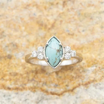 3 Pieces/Set Womens Gold Plated Multilayer Hollow Turquoise Rings with Delicate