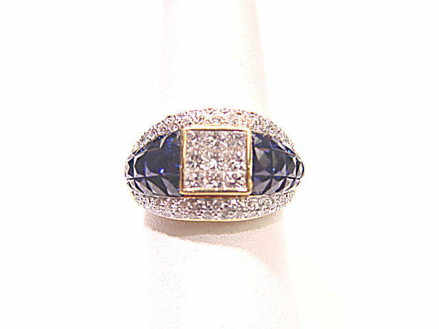 9 PRINCESS CUT DIAMONDS ROUND BRILLIANT PAVE DIAMOND COCKTAIL SAPPHIRE BAND