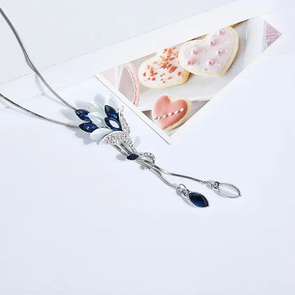 Women'S Fashion Pendant Necklace Rose Flower Studded Tassel Sweater Chain Decora