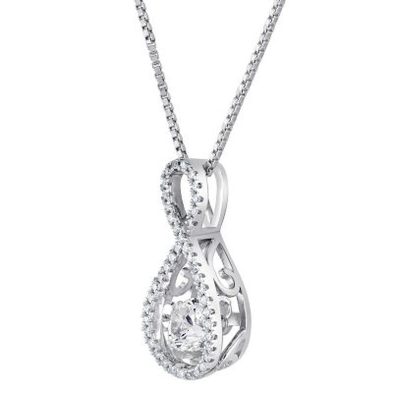 Dancing Lab Created White Sapphire and 0.12 CT. T.W. Diamond Infinity Pendant in