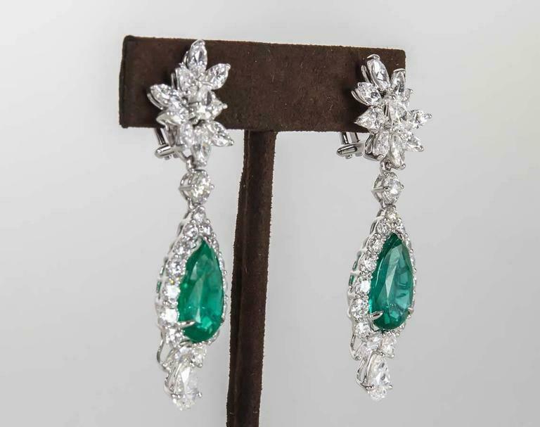 Incredible Emerald Diamond Platinum Drop Earrings