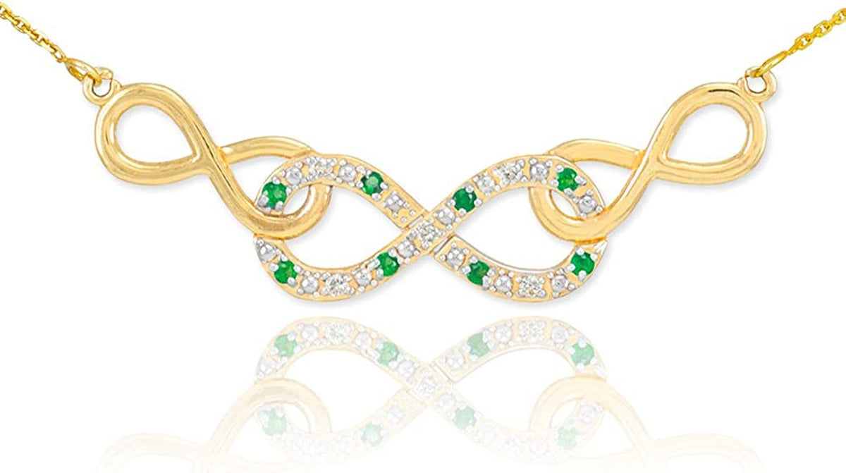 Forever Dainty 14K Yellow Gold Emerald and Diamond Triple Infinity Pendant Neckl