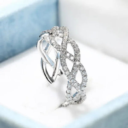 Fashion Jewelry Silver Color Twist Infinity Ring Crystal Zircon Wedding Bands fo