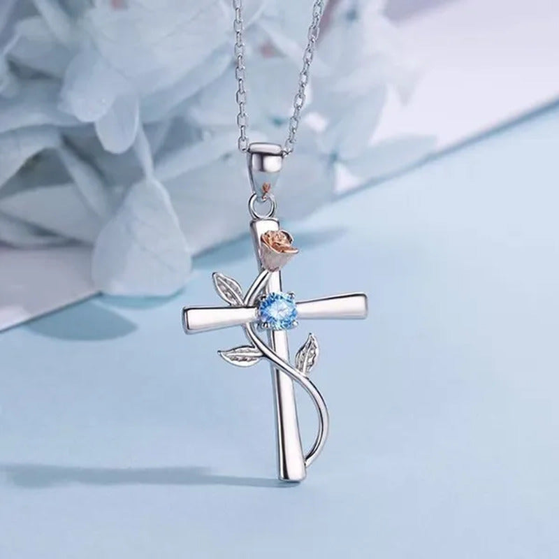 Trendy 925 Sterling Silver Flower Cross Necklace for Women Engagement Wedding Ac