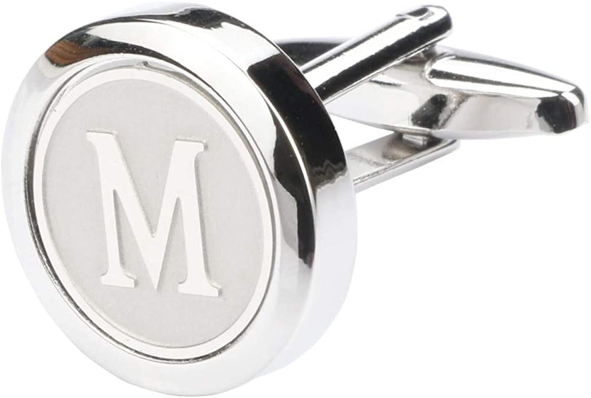 Mens Classic Stainless Steel Initial Cufflinks 26 Alphabet Initial Letter Cuffli