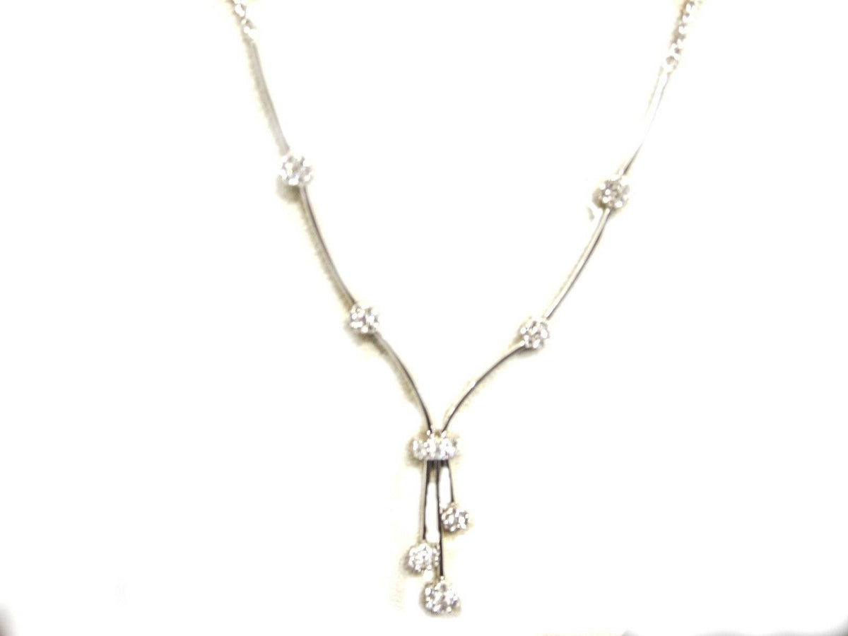 2.15 CT DIAMOND LONG NECKLACE CLUSTER BOTTOM 20 INCH NECK SIZE 14 K WHITE GOLD