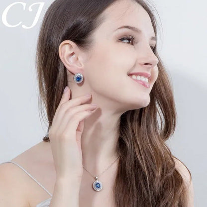 CANDICE Classic round Sapphire CZ Party Jewelry Sets for Women Elegant Blue Cubi