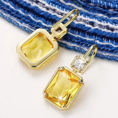 Trendy Square Cut Citrine Earrings for Women Yellow Gold Plated Gemstone Hook Dr