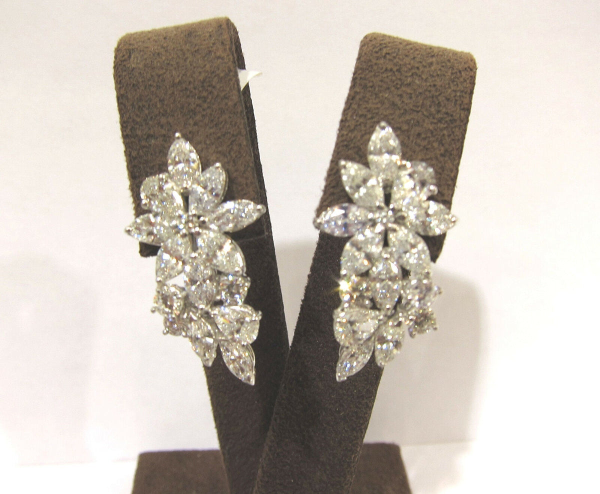 DIAMOND PEAR MARQUISE ROUND BRILLIANT SHAPE HUGGIE 7.40 CT 18 K WHITE GOLD F VS