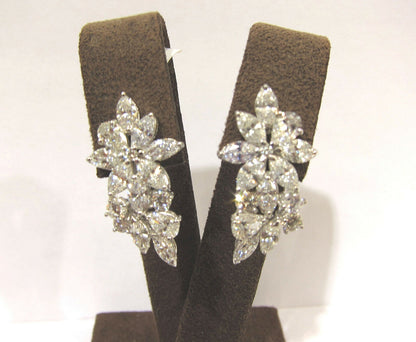 DIAMOND PEAR MARQUISE ROUND BRILLIANT SHAPE HUGGIE 7.40 CT 18 K WHITE GOLD F VS