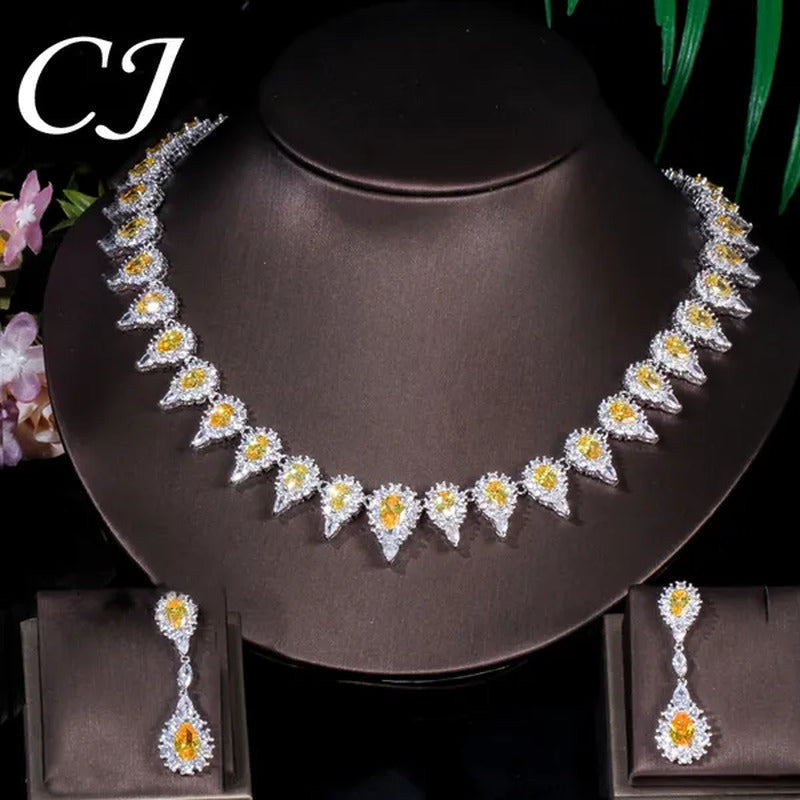 CANDICE Stunning Pave Yellow Citrine Luxury Jewelry Pear Shape CZ Crystal Choker