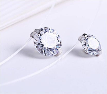 S925 round Fish Line Two Claws Cut Clear Cubic Zirconia Pendant Necklace (Silver