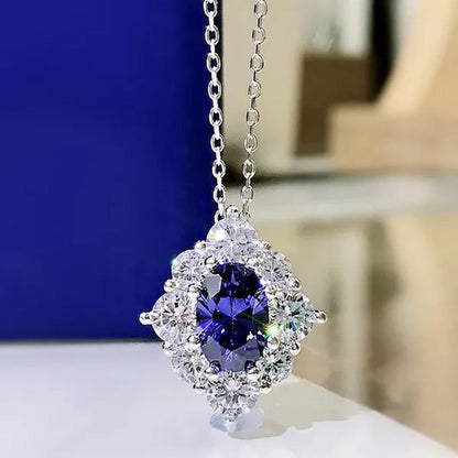 Fashion Women Gemstone Necklace 925 Sterling Silver Blue Sapphire Necklace Brida