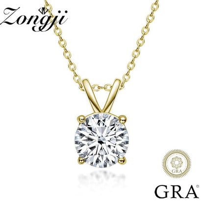 1 Carat D Color Moissanite Classic round Pendant Necklace 100% 925 Sterling