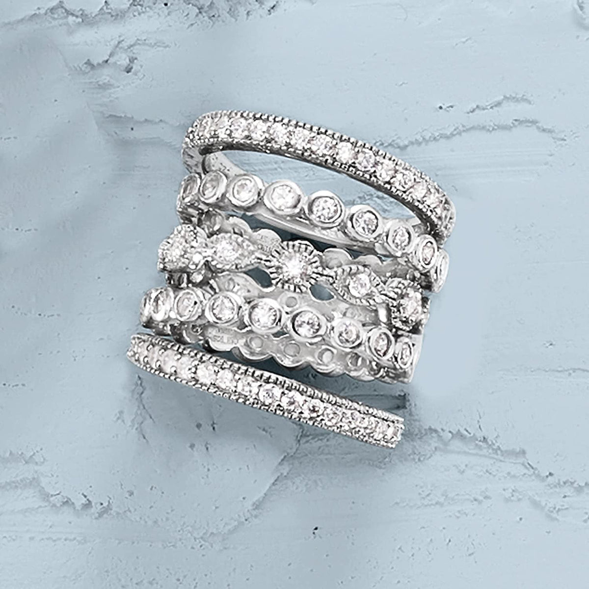 2.50 Ct. T.W. CZ Jewelry Set: 5 Eternity Bands in Sterling Silver