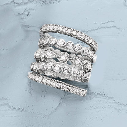 2.50 Ct. T.W. CZ Jewelry Set: 5 Eternity Bands in Sterling Silver