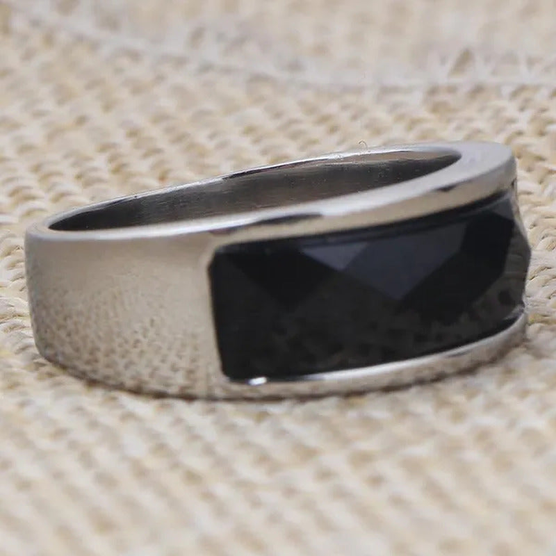 Vintage Men'S Agate Ring Stainless Steel Sky Blue Black White Gemstone Irregular