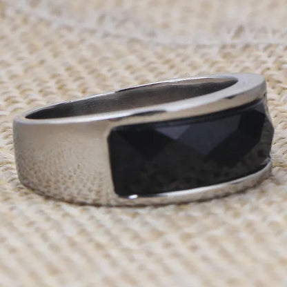 Vintage Men'S Agate Ring Stainless Steel Sky Blue Black White Gemstone Irregular