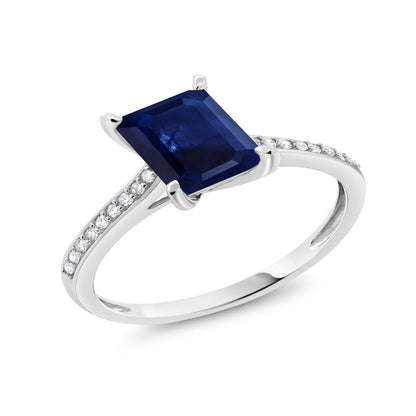10K White Gold Blue Sapphire and White Diamond Women'S Engagement Ring (1.34 Ctt