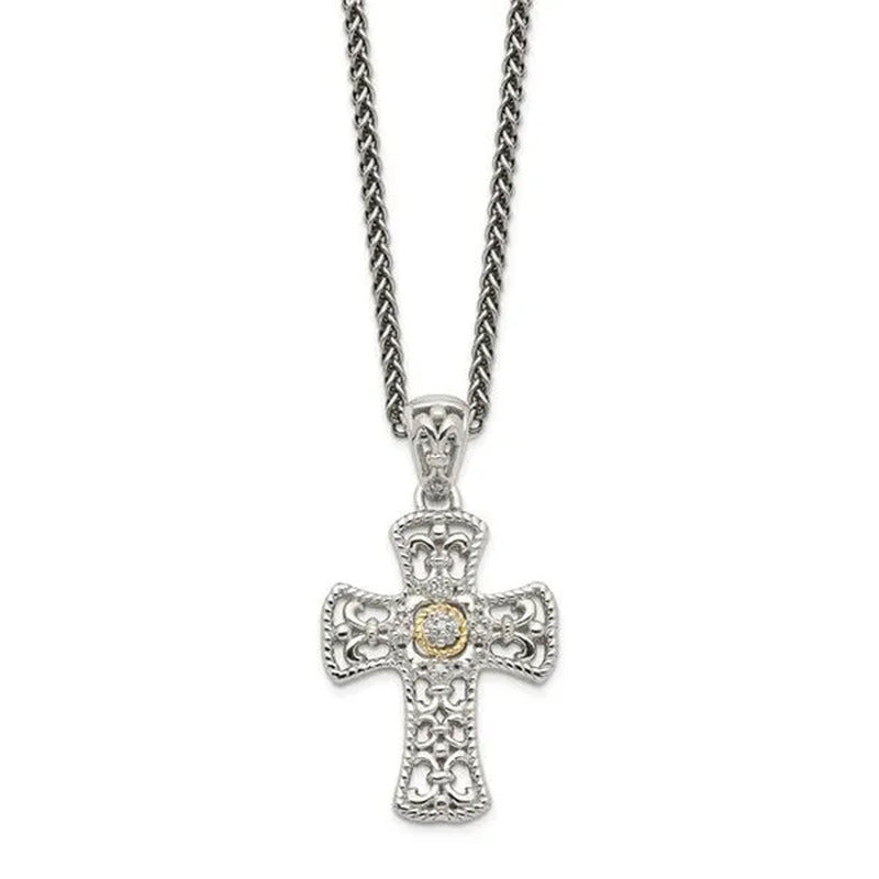 Shey Couture QTC1170 Sterling Silver with 14K Gold Diamond Cross Necklace, P