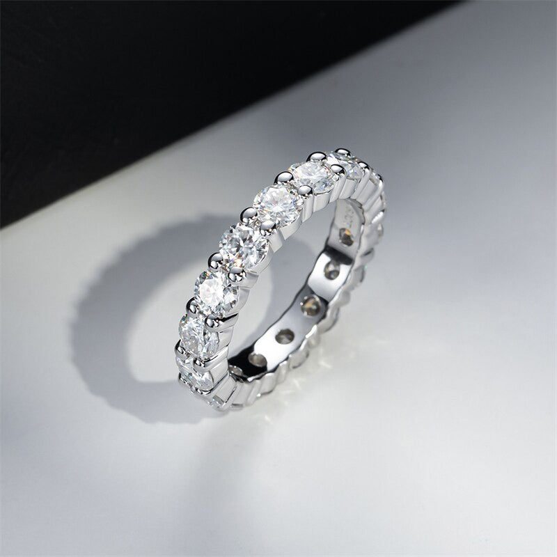 4Mm D Color Moissanite Diamond Eternity Wedding Ring 925 Silver Engagement Band