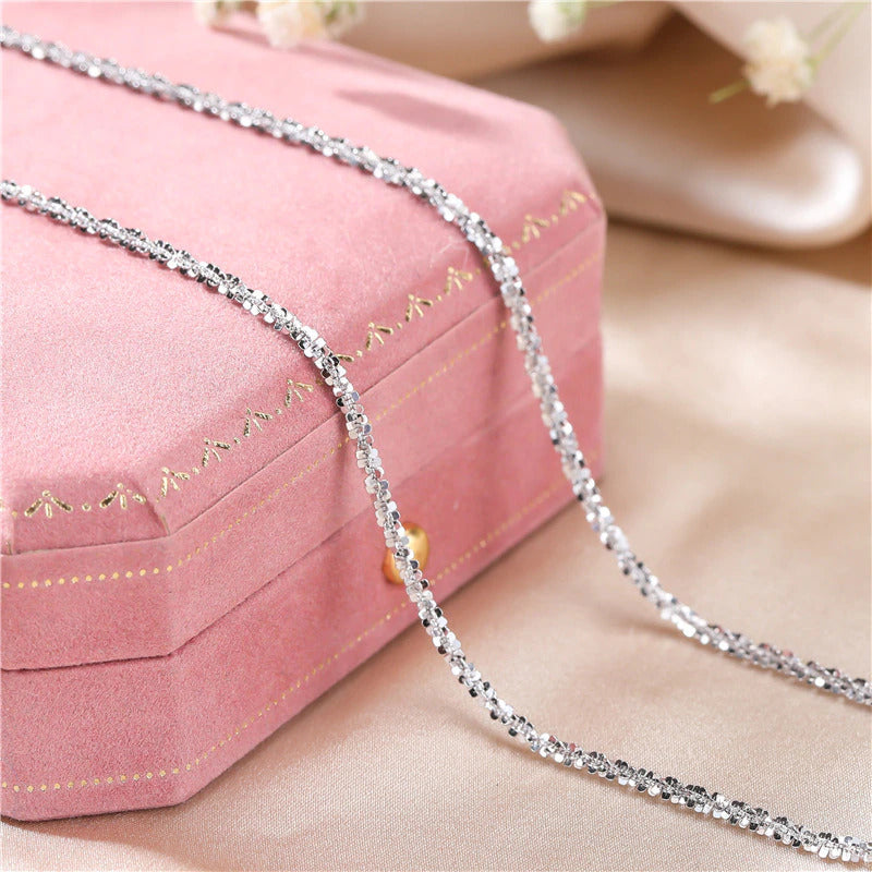 Authentic Italian S925 Sterling Silver Necklace Sparkling Clavicle Chain Sweater