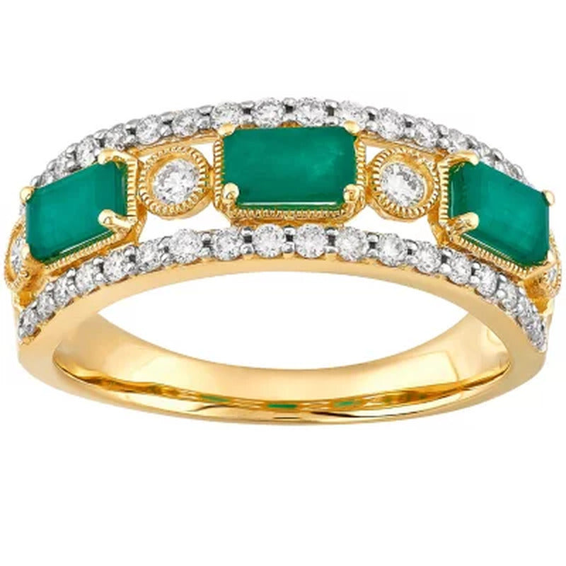 Emerald and 0.50 CT. T.W. Diamond Ring in 14K Yellow Gold