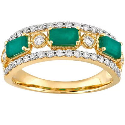 Emerald and 0.50 CT. T.W. Diamond Ring in 14K Yellow Gold