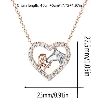 Girl and Horse Necklace for Women Girls Heart Diamond Pendant Necklace Horse Jew