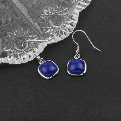 Sterling Silver Square Cabochon Blue Lapis Lazuli Earrings for Classy Women