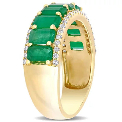 Allura Emerald and 0.28 CT. T.W. Diamond 9-Stone Wedding Ring in 14K Yellow Gold