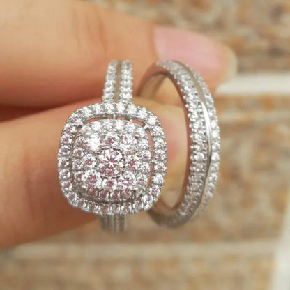 Wedding Rings 2 Pcs/Set Micro Pave Moissanite Square Rings for Women Princess En