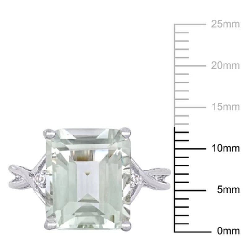 Emerald-Cut Prasiolite Quartz and White Topaz Cocktail Ring in Sterling Silver