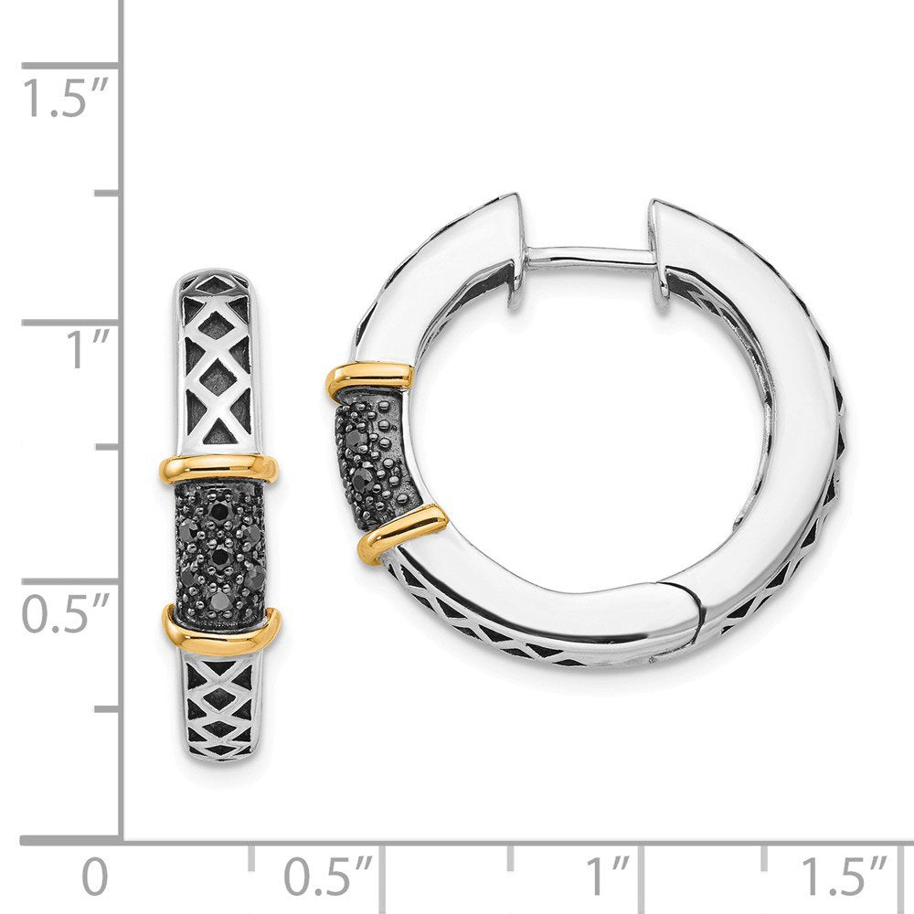 Solid 925 Sterling Silver 14K Yellow Gold Vintage Antiqued Black Diamond Hinged