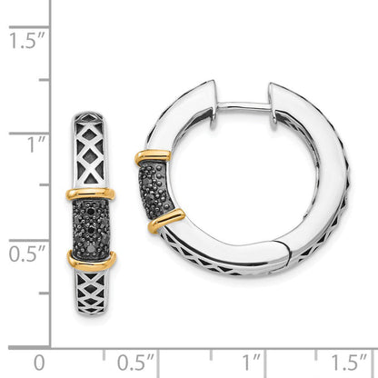 Solid 925 Sterling Silver 14K Yellow Gold Vintage Antiqued Black Diamond Hinged