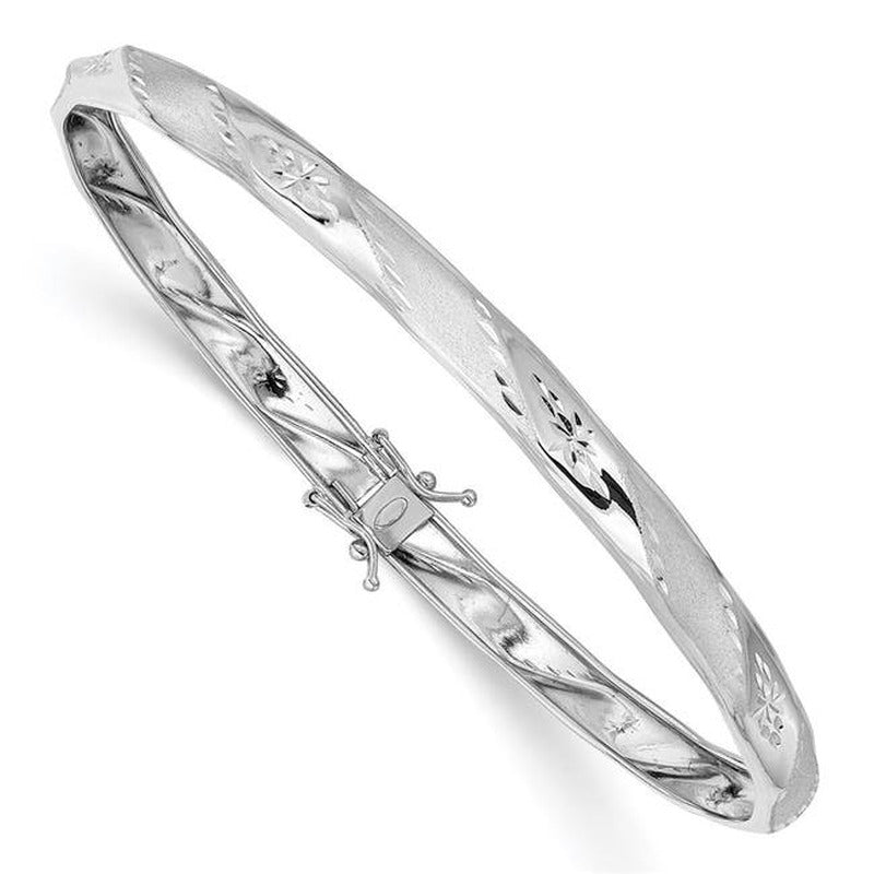 Primal Gold 14 Karat White Gold Satin Diamond-Cut Flexible Bangle
