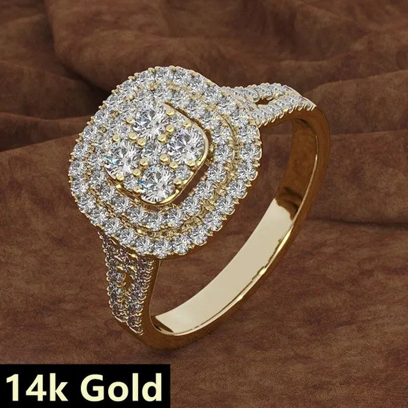 Exquisite Woman Fashion Square Inlaid Full Diamond Ring Natural White Sapphire M