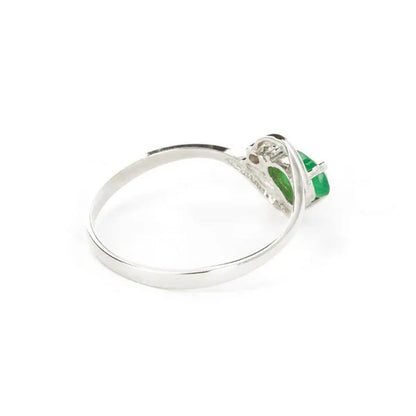 14K White Gold Ring with Natural Diamond and Pear-Shaped Emerald