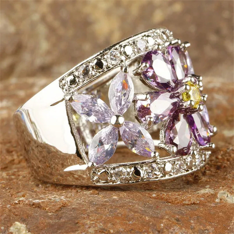 Women'S Flower Jewelry 2*4Mm Pear & round Cut Amethyst & Tourmaline & Citrine &
